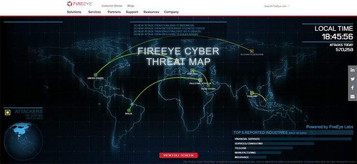 FIREEYE CYBER THREAT MAPのサイト